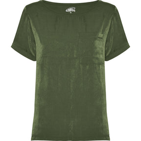 Camiseta escote amplio con bolsillo para mujer Maya pecho verde militar
