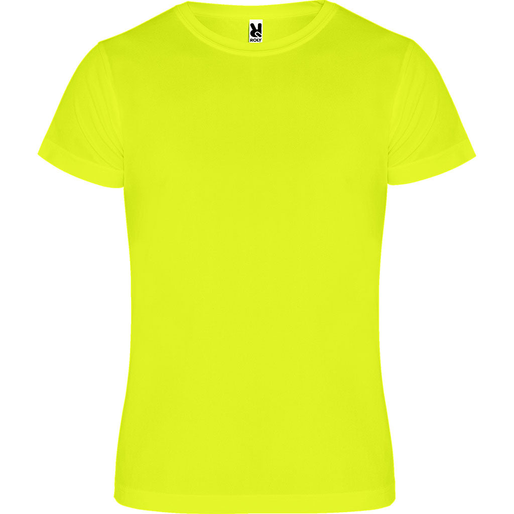 Camiseta técnica unisex infantil pecho amarillo fluor