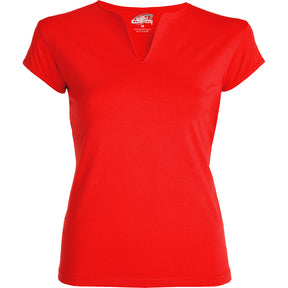 Camiseta cuello pico mujer Belice pecho rojo