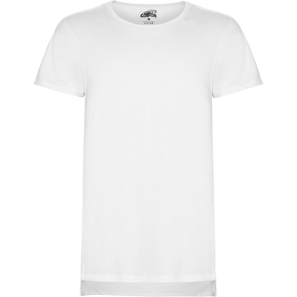 Camiseta para hombre extra larga con corte bajo asimetrico pecho blanco