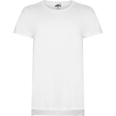 Camiseta para hombre extra larga con corte bajo asimetrico pecho blanco