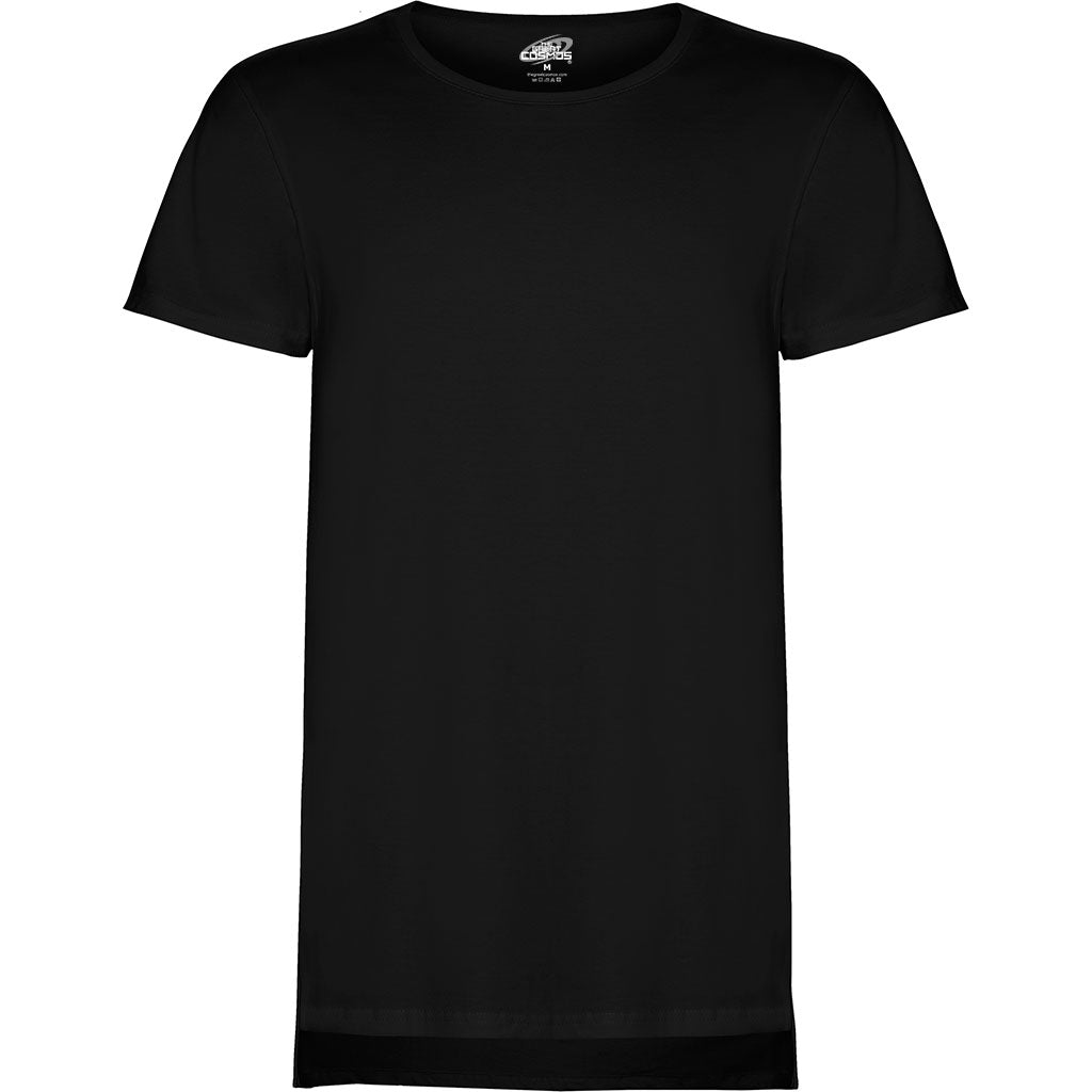 Camiseta para hombre extra larga con corte bajo asimetrico pecho negro