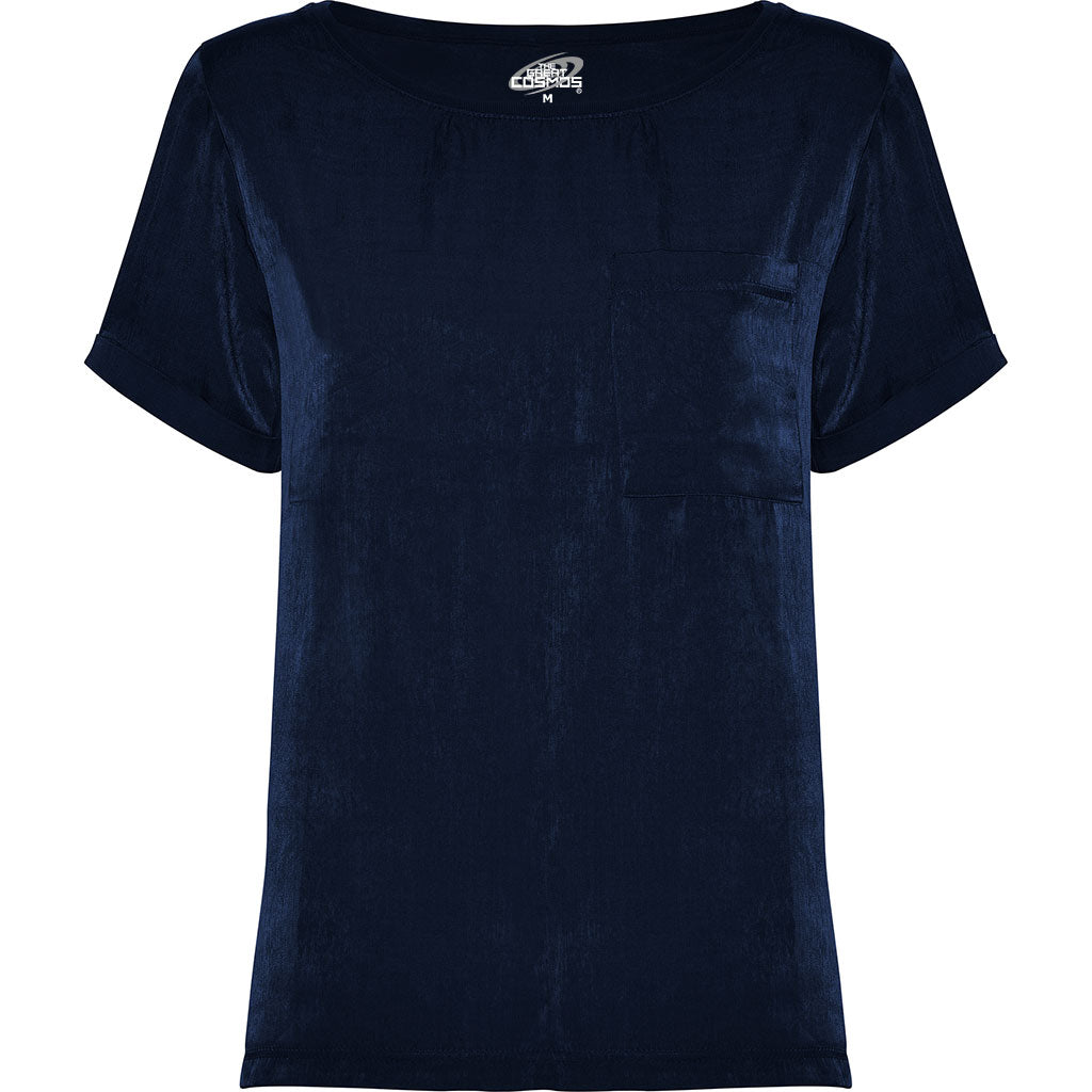 Camiseta escote amplio con bolsillo para mujer Maya pecho azul marino