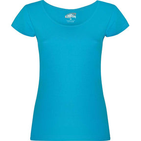 Camiseta cuello redondo para mujer Guadalupe pecho azul turquesa