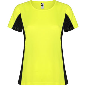 Camiseta técnica combinada dos tejidos shanghai colores amarillo fluor y plomo oscuro