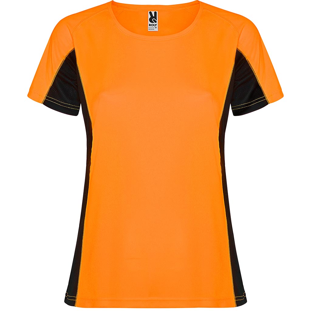 Camiseta técnica combinada dos tejidos shanghai colores naranja y plomo oscuro