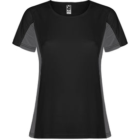 Camiseta técnica combinada dos tejidos shanghai colores negro y plomo oscuro
