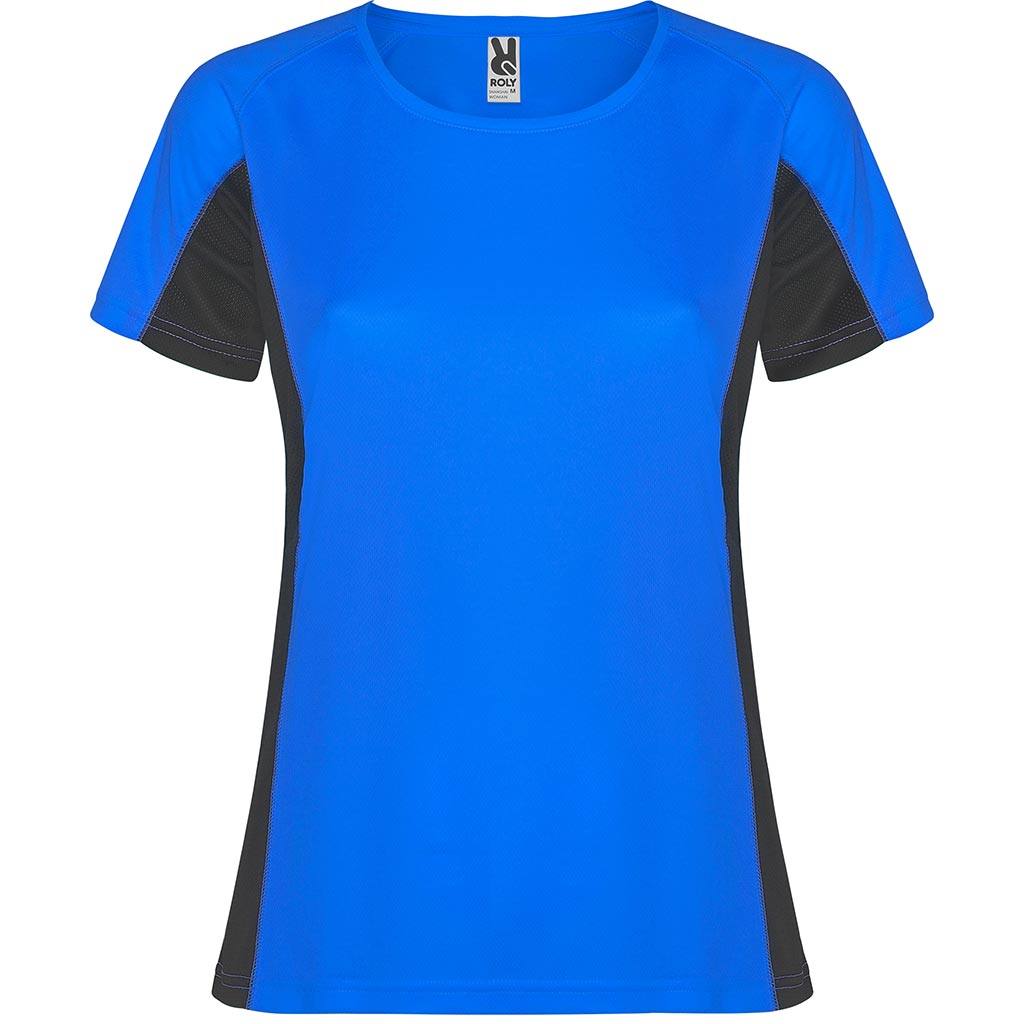 Camiseta técnica combinada dos tejidos shanghai colores azul royal y plomo oscuro