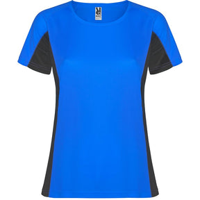 Camiseta técnica combinada dos tejidos shanghai colores azul royal y plomo oscuro