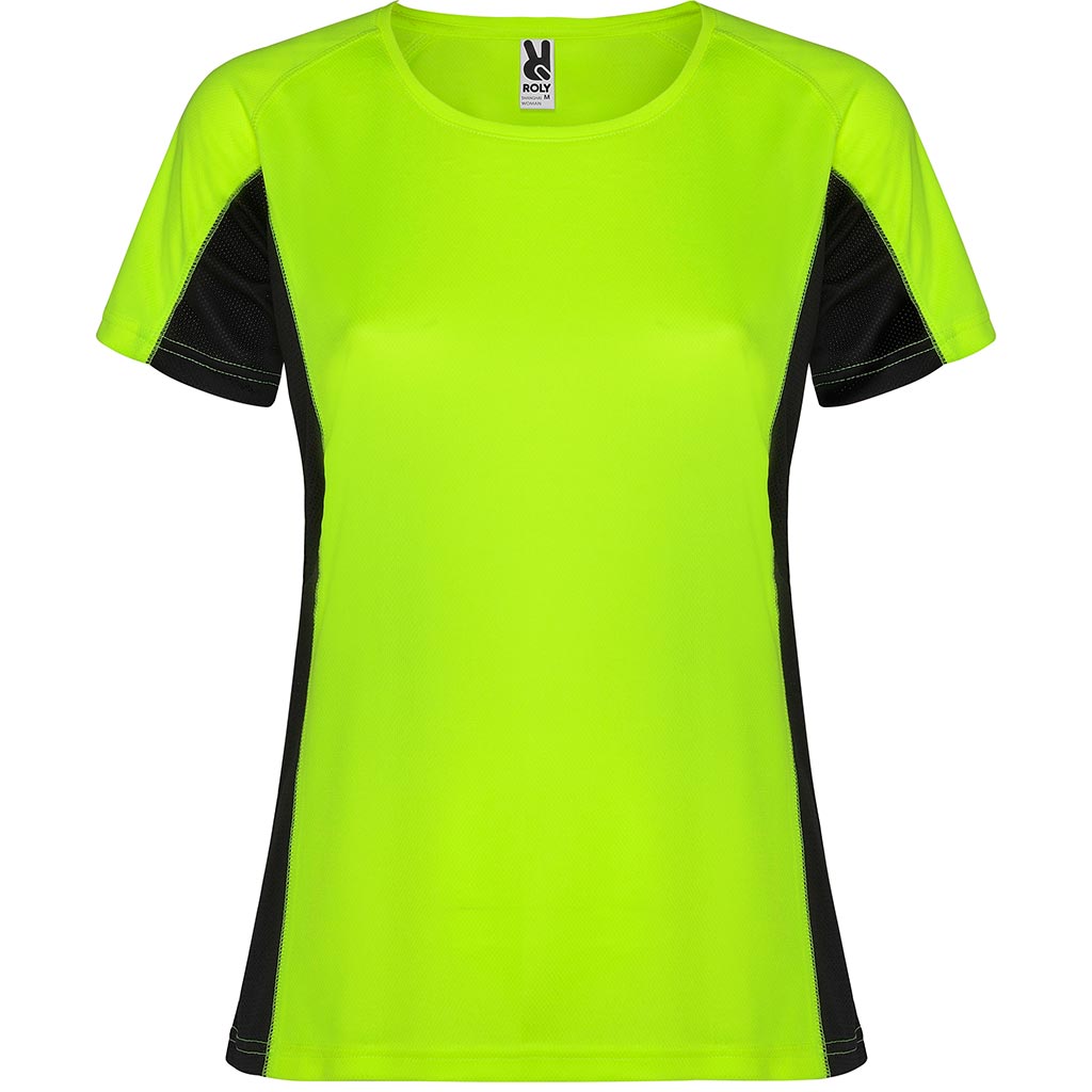 Camiseta técnica combinada dos tejidos shanghai colores verde fluor y plomo oscuro