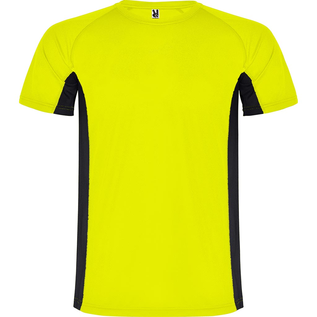 Camiseta técnica combinada 2 tejidos Shanghai | pecho amarillo fluor - negro