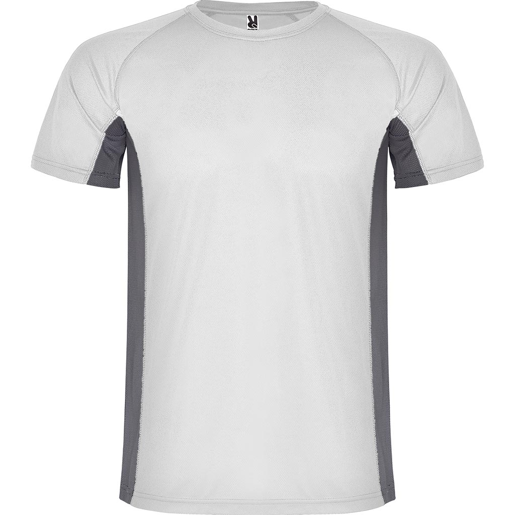 Camiseta técnica combinada 2 tejidos Shanghai | pecho blanco - plomo oscuro
