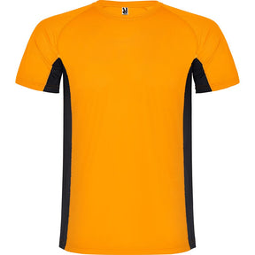 Camiseta técnica combinada 2 tejidos Shanghai | pecho naranja fluor - negro
