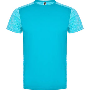 Camiseta técnica combinada dos tejidos zolder colores azul turquesa y turquesa vigore