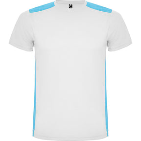 Camiseta técnica combinada detroit detalle colores blanco y turquesa