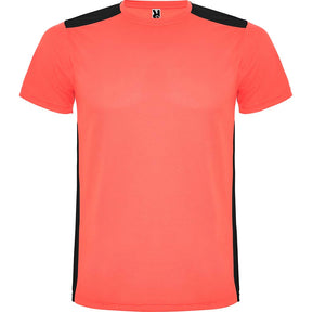 Camiseta técnica combinada detroit detalle colores coral fluor y negro