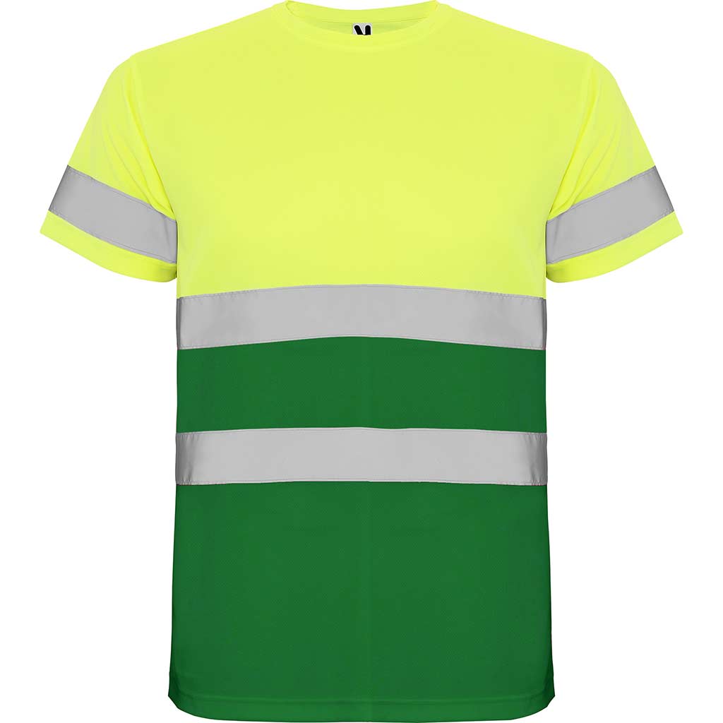 Camiseta técnica laboral alta visibilidad Delta - verde jardín/amarillo fluor