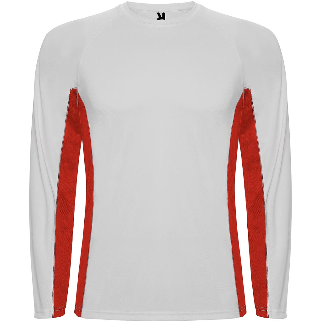 Camiseta técnica manga larga combinada Shanghai - blanco/rojo