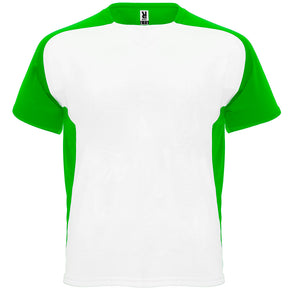 Camiseta técnica raglan combinada bugatti colores blanco y verde helecho