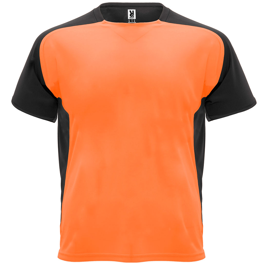 Camiseta técnica raglan combinada bugatti colores naranja fluor y negro