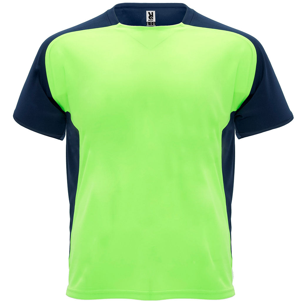 Camiseta técnica raglan combinada bugatti colores verde frlour y azul marino
